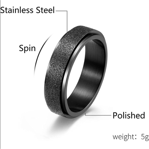 Black Glitter Titanium Ion Stainless Steel Fidget Spinner Ring, Size 8 - Picture 5 of 13